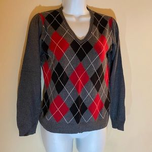 Charter Club Argyle Sweater Size Small Grey Red